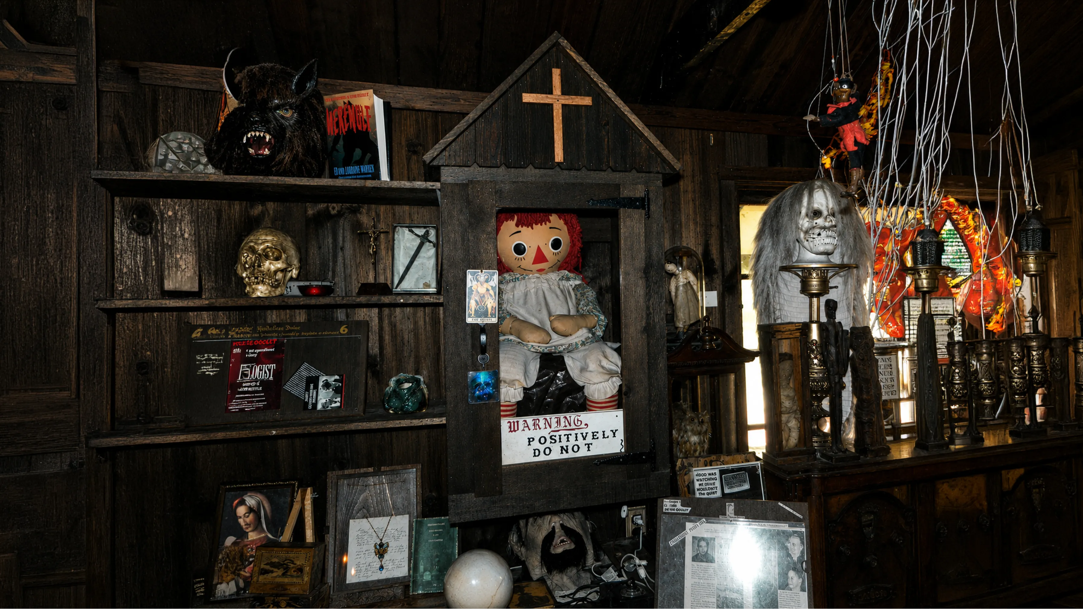 A boneca Annabelle exposta dentro do Museu do Oculto dos Warren
